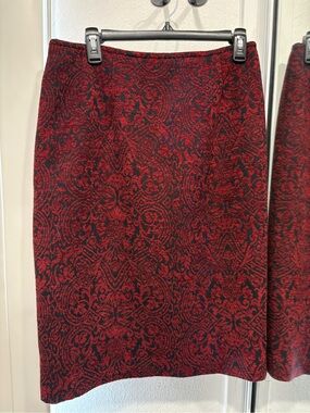 Tailored Red Jacquard Pencil Skirt